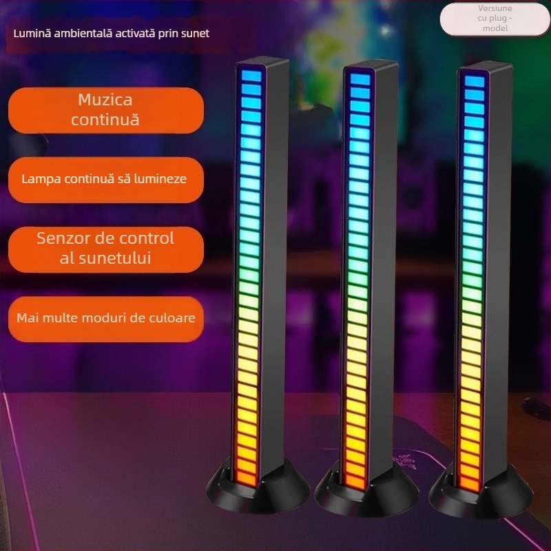 Lampă de birou pentru PC cu lumină ambientală activată de sunet și ritm LED pentru muzică, instalare pe masă