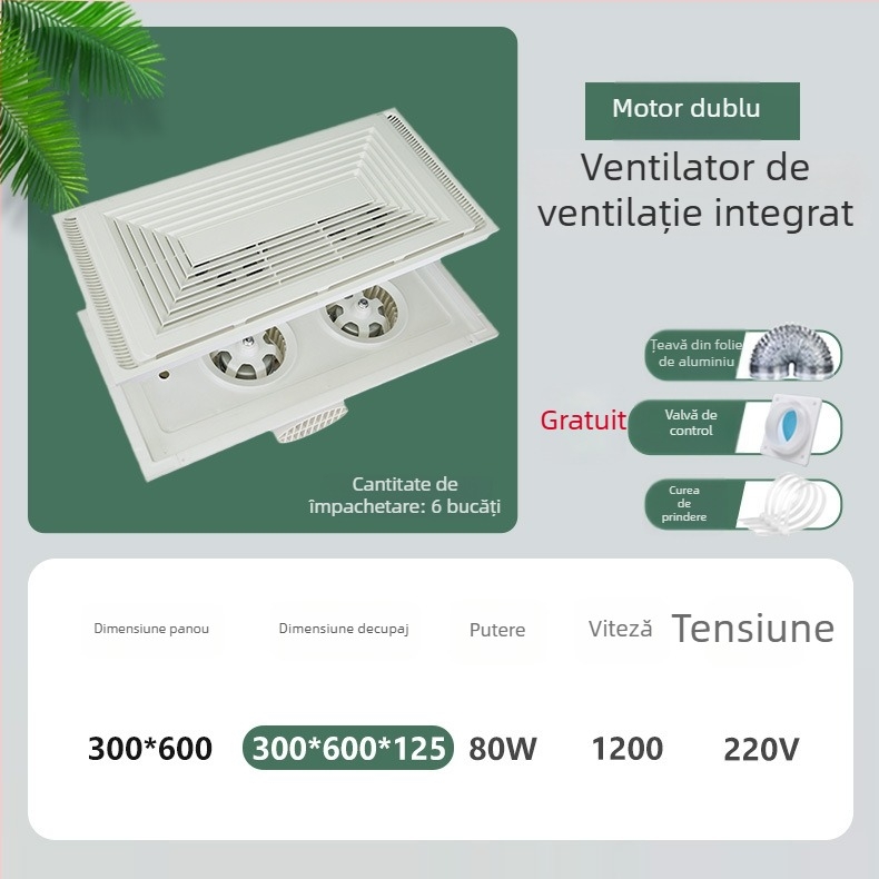 Ventilator de ventilație încorporat în tavan, DX-H600-17, 220V, 64W, iluminare silențioasă, 2 în 1 ventilație