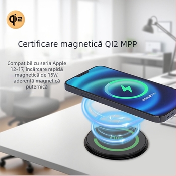 Încărcător wireless magnetic încorporat Qi2.2-25W, certificat Qi, PD protocol, încărcare magnetică, 25W max, model SX-25W-QR02