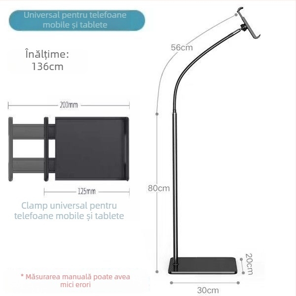 Suport metalic pentru telefon și tabletă, universal, pentru montaj pe birou sau podea, reglabil, cu susținere solidă