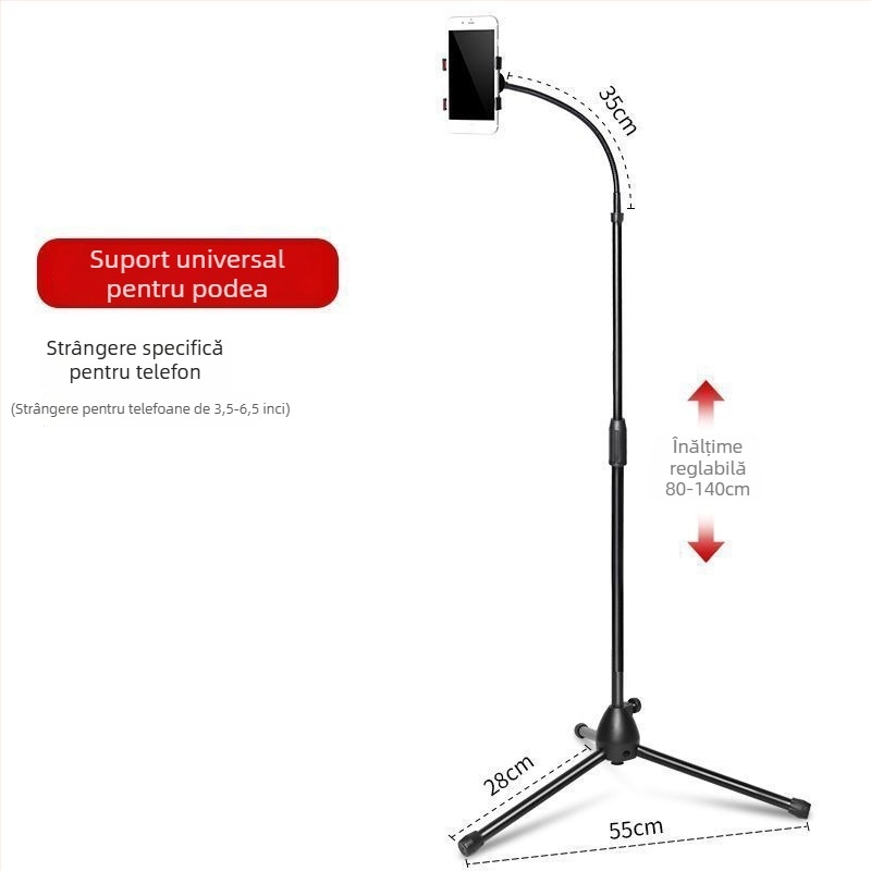 Suport metalic pentru telefon și tabletă, universal, pentru montaj pe birou sau podea, reglabil, cu susținere solidă