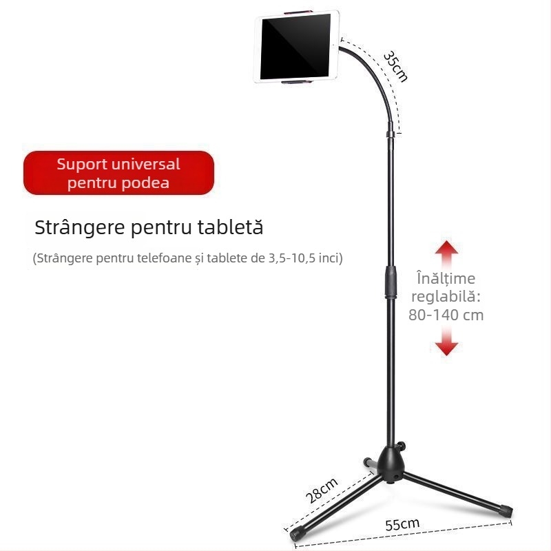 Suport metalic pentru telefon și tabletă, universal, pentru montaj pe birou sau podea, reglabil, cu susținere solidă
