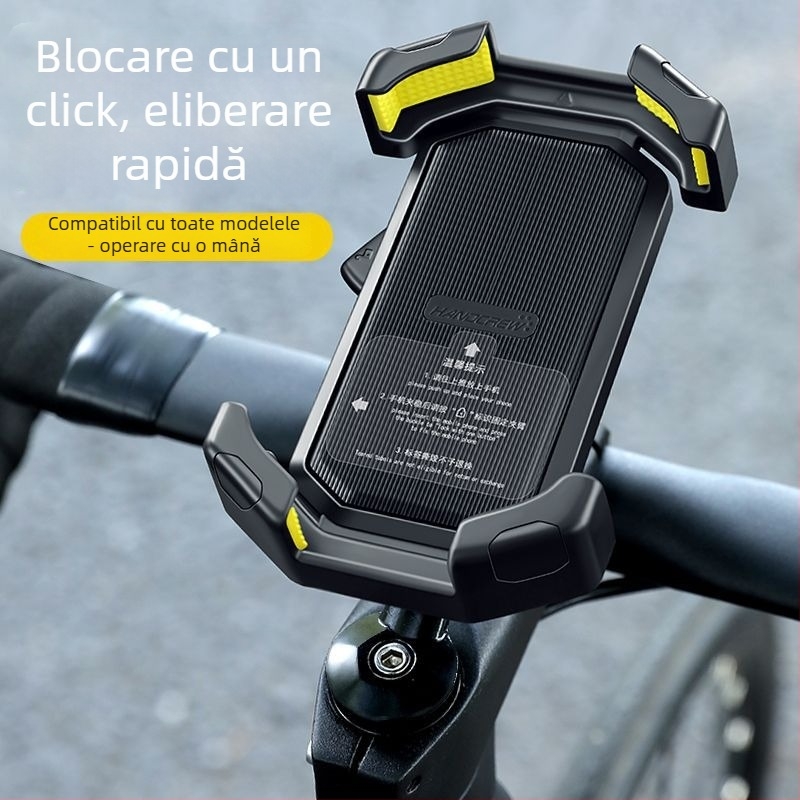 Suport pentru telefon bicicletă cu montură amortizantă pe stâlpul ghidonului — universal pentru MTB și biciclete de drum, antișoc
