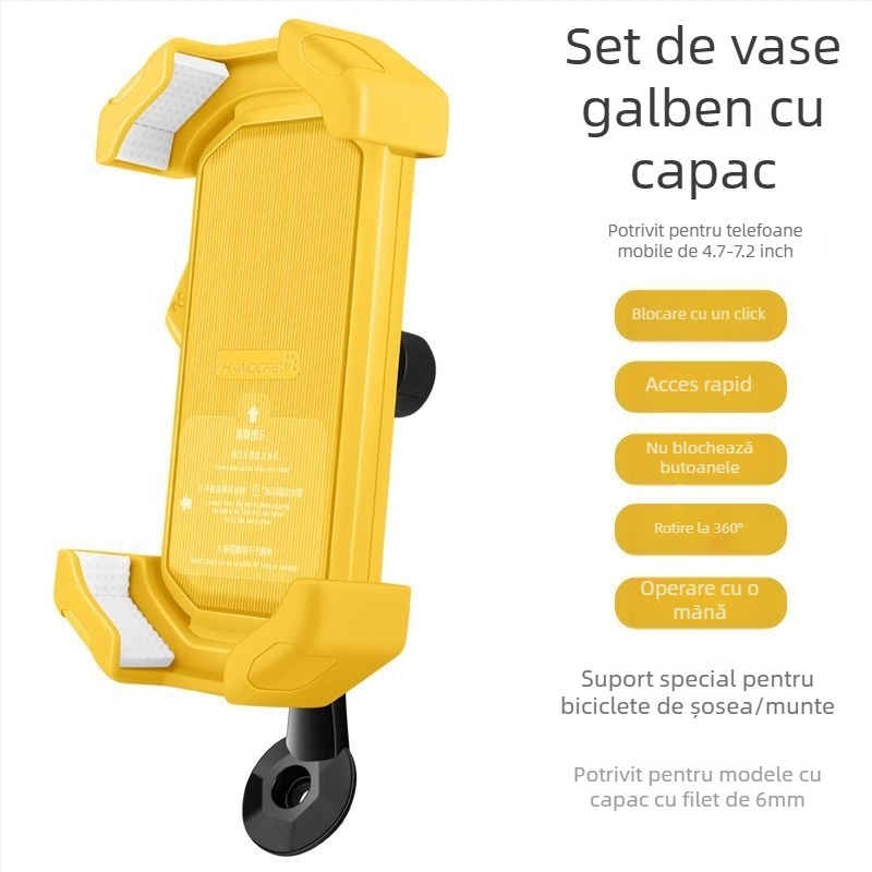 Suport pentru telefon bicicletă cu montură amortizantă pe stâlpul ghidonului — universal pentru MTB și biciclete de drum, antișoc