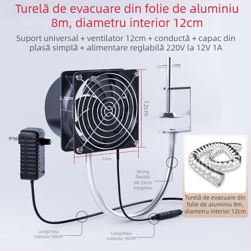 Ventilator universal pentru evacuarea fumului de lipire, cu suport universal – extractor de fum pentru lipire, stil tip fereastră