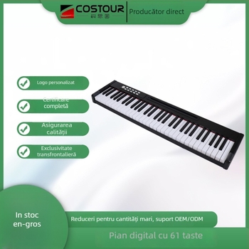 Pian electronic portabil cu 61 clape, tastatură cu sensibilitate la atingere, Bluetooth MIDI, difuzoare duale, 101–200 sunete