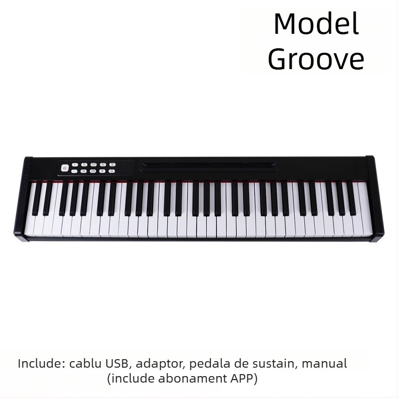 Pian electronic portabil cu 61 clape, tastatură cu sensibilitate la atingere, Bluetooth MIDI, difuzoare duale, 101–200 sunete
