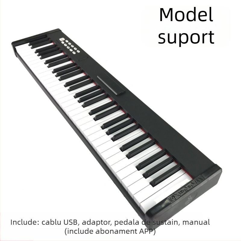 Pian electronic portabil cu 61 clape, tastatură cu sensibilitate la atingere, Bluetooth MIDI, difuzoare duale, 101–200 sunete
