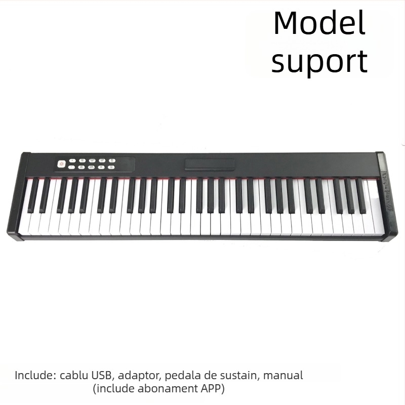 Pian electronic portabil cu 61 clape, tastatură cu sensibilitate la atingere, Bluetooth MIDI, difuzoare duale, 101–200 sunete