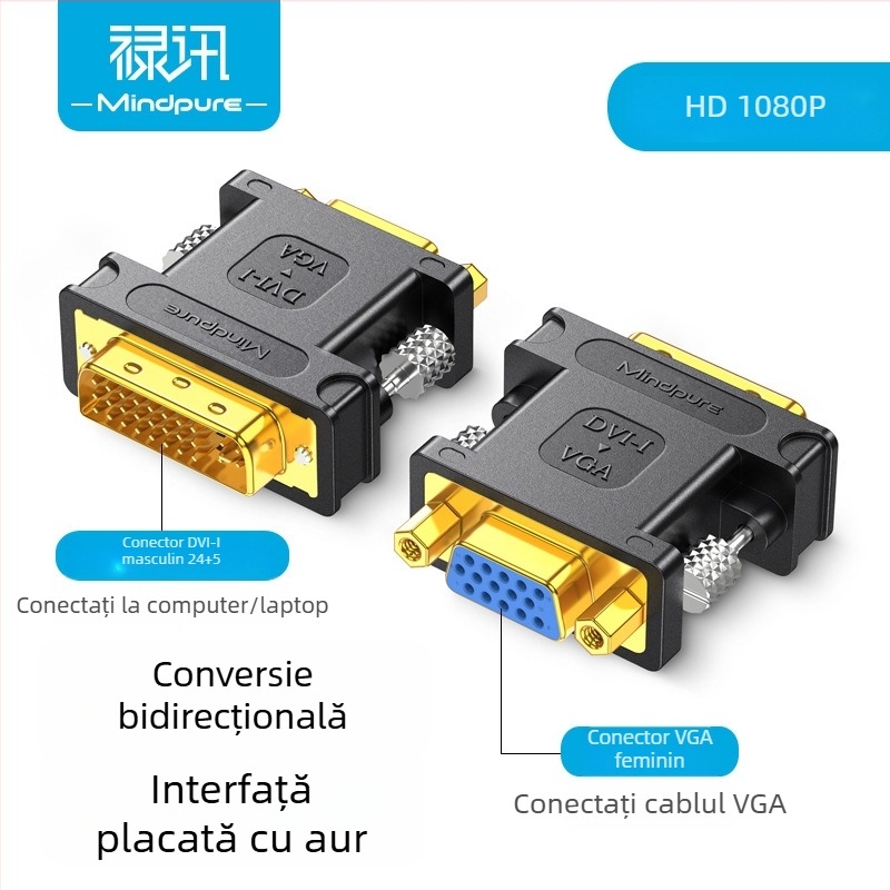 Convertor DVI către HDMI | adaptor HDMI masculin la DVI feminin, model Ad048, contacte placate cu aur, nucleu de cupru, transfer de date 60 Hz