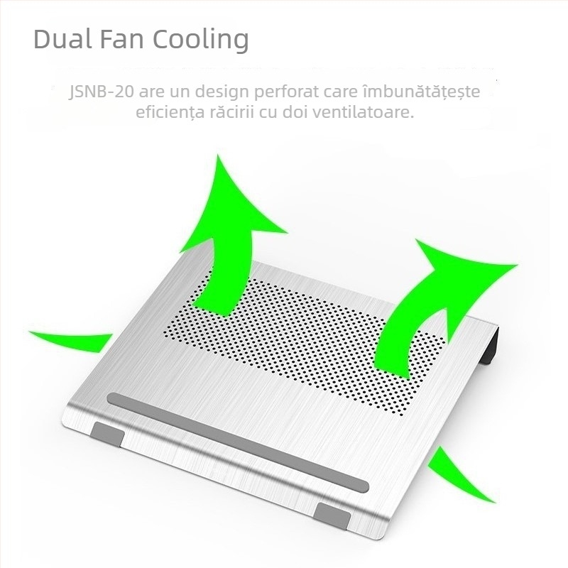 Bază de răcire pentru laptop, din aliaj de aluminiu, cu 2 ventilatoare, pentru notebook