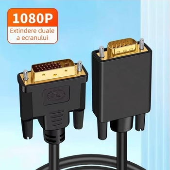 Cablu adaptor DVI către VGA, conectori macho la macho, pentru calculatoare și display-uri