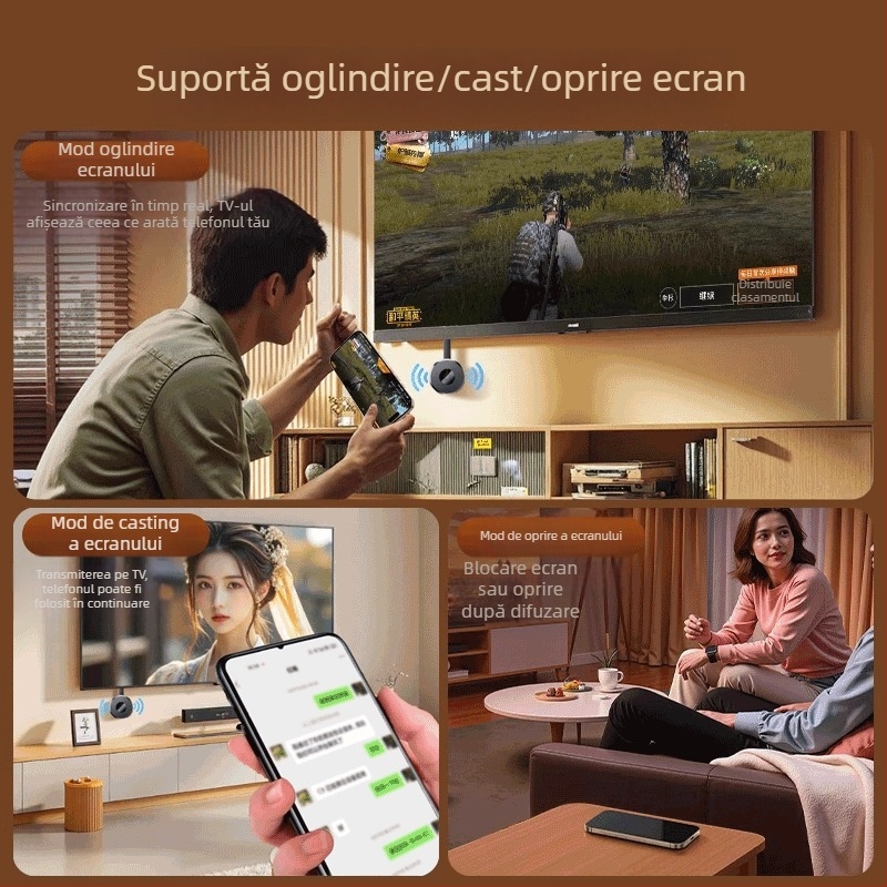 Adaptor wireless pentru mirroring-ul ecranului telefonului — model G2, HDMI, 1080p, procesor RK3036, memorie 128MB