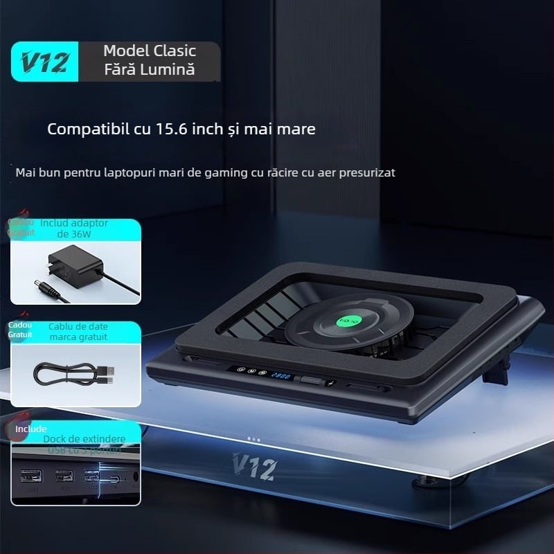 Radiator pentru laptop V12, răcire cu aer, 2 ventilatoare, corp din plastic