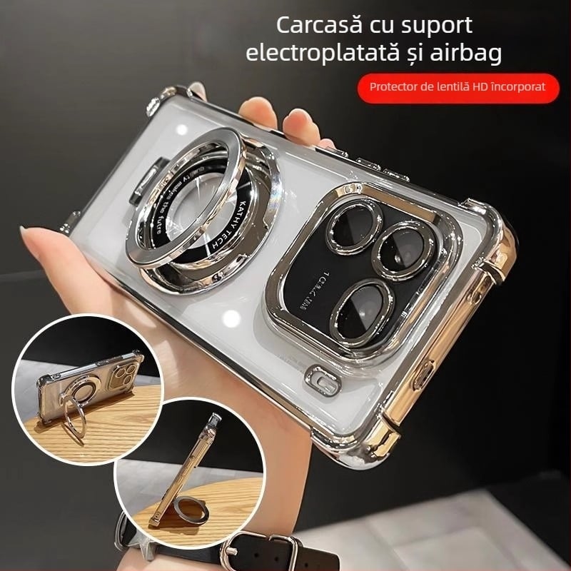 Carcasă de protecție pentru telefon IQOO 12 Pro Vivo serie – transparentă, anti-cadere, din acril, cu folie de protecție a obiectivului încorporată și suport