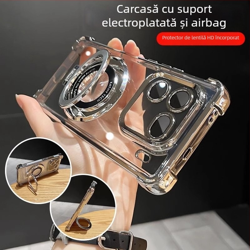 Carcasă de protecție pentru telefon IQOO 12 Pro Vivo serie – transparentă, anti-cadere, din acril, cu folie de protecție a obiectivului încorporată și suport