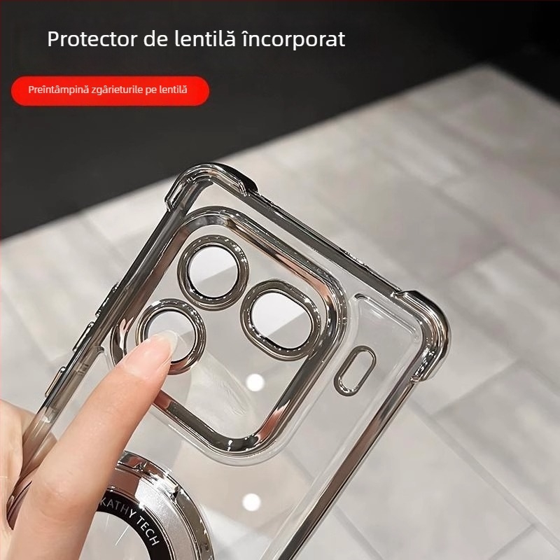 Carcasă de protecție pentru telefon IQOO 12 Pro Vivo serie – transparentă, anti-cadere, din acril, cu folie de protecție a obiectivului încorporată și suport