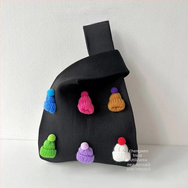 CHENGWEN geantă de damă tricotată, formă pătrată vertical, buzunar deschis și strat interior