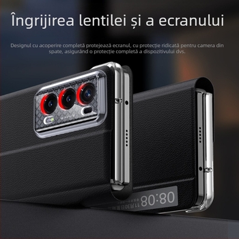 Carcasă din piele cu suport pentru Honor MagicV2, husă magnetică pliabilă cu fereastră inteligentă de somn