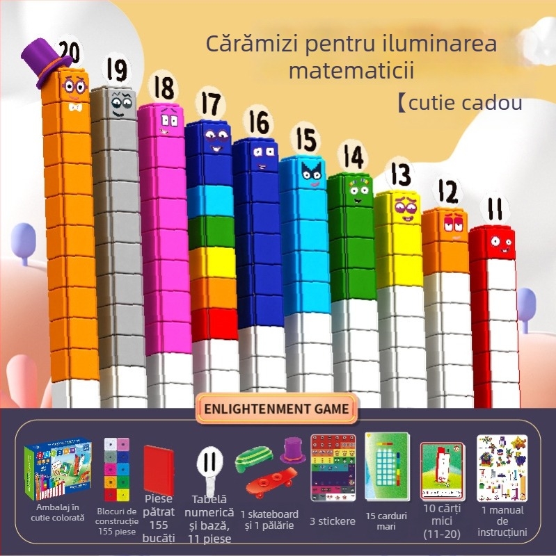 Blocuri digitale educaționale pentru învățare timpurie – plastic ABS, blocuri mari, 100–200 piese, pentru copii 4–6 ani, asamblare DIY