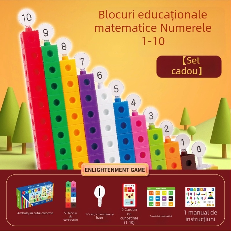 Blocuri digitale educaționale pentru învățare timpurie – plastic ABS, blocuri mari, 100–200 piese, pentru copii 4–6 ani, asamblare DIY