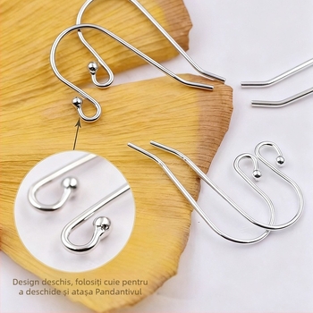 Cârlige pentru urechi S925 argintiu, formă U, cu cap de mărgea – componentă DIY pentru cercei femei
