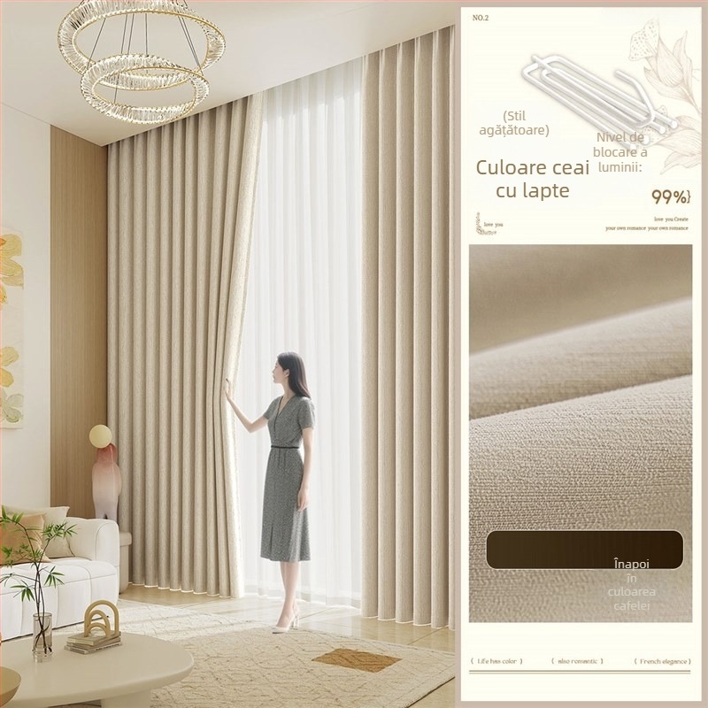 Draperii blackout din chenille, țesătură vopsită pe fir, stil franțuzesc, culoare uni, pentru living, dormitor, birou, bucătărie, balcon