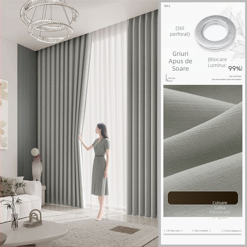 Draperii blackout din chenille, țesătură vopsită pe fir, stil franțuzesc, culoare uni, pentru living, dormitor, birou, bucătărie, balcon