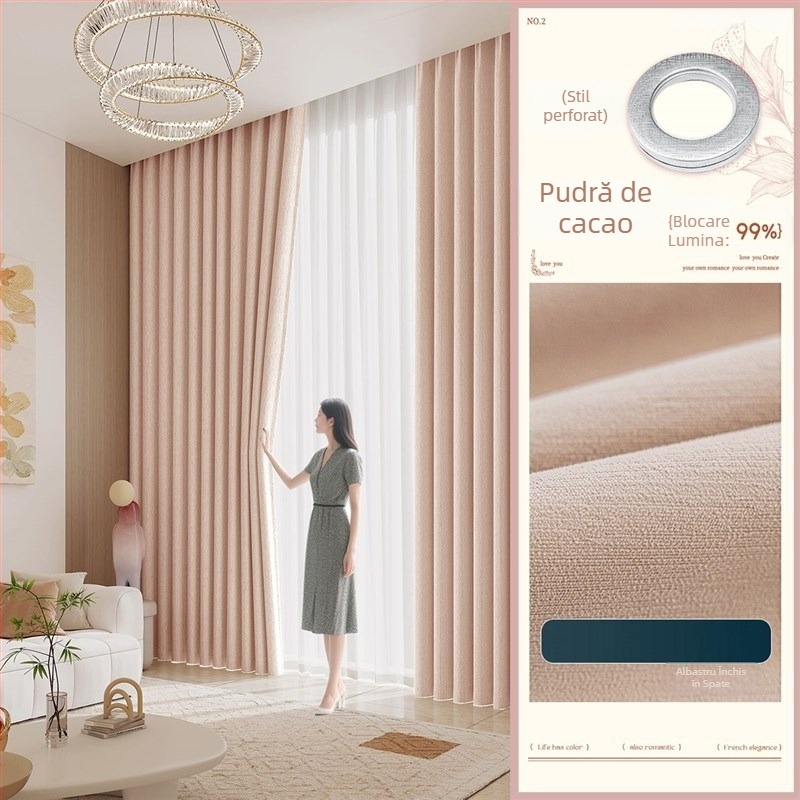 Draperii blackout din chenille, țesătură vopsită pe fir, stil franțuzesc, culoare uni, pentru living, dormitor, birou, bucătărie, balcon