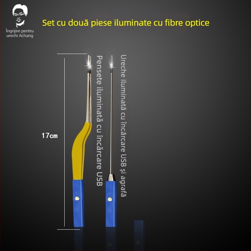 Achang Instrument de curățare a urechilor luminos pentru copii - vârf moale din silicon, fereastră vizuală, reîncărcabil