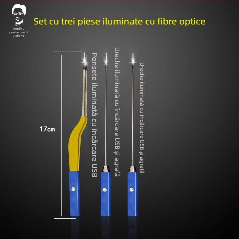 Achang Instrument de curățare a urechilor luminos pentru copii - vârf moale din silicon, fereastră vizuală, reîncărcabil