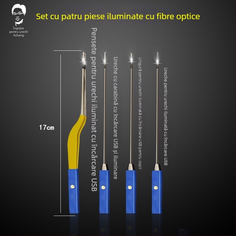 Achang Instrument de curățare a urechilor luminos pentru copii - vârf moale din silicon, fereastră vizuală, reîncărcabil