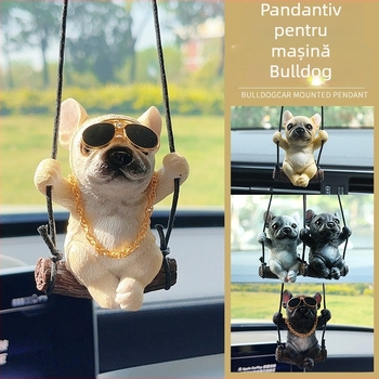 Pandantiv pentru oglinda retrovizoare, bulldog – rășină, stil desen animat, decor interior auto