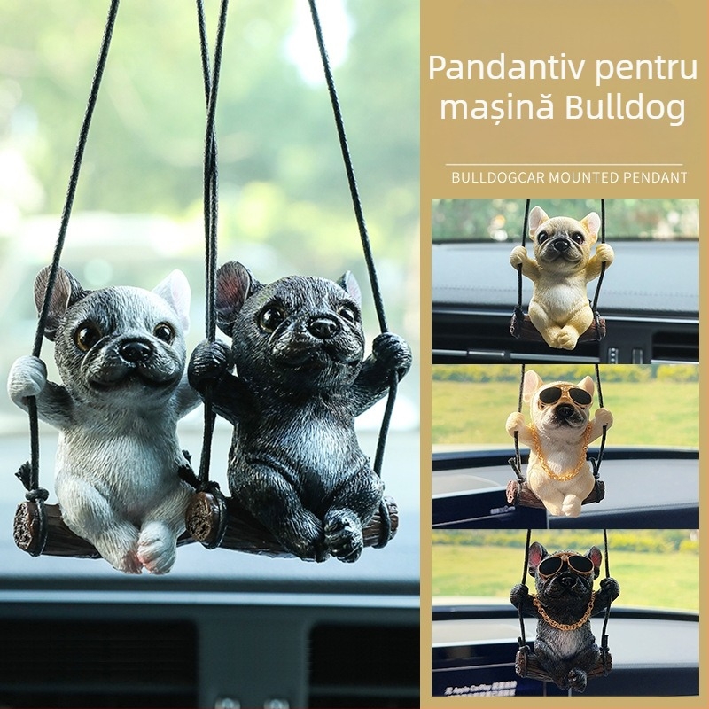 Pandantiv pentru oglinda retrovizoare, bulldog – rășină, stil desen animat, decor interior auto