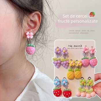 Clipuri pentru urechi pentru copii — plastic/rășină, serie Prințesă, lucrate manual, 3–10 ani