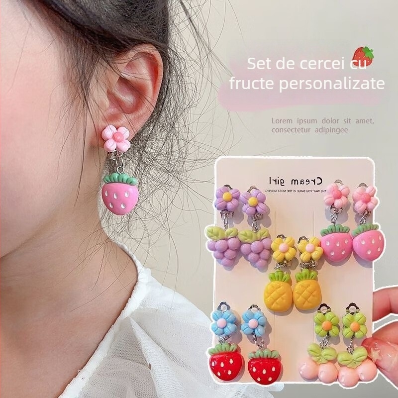 Clipuri pentru urechi pentru copii — plastic/rășină, serie Prințesă, lucrate manual, 3–10 ani