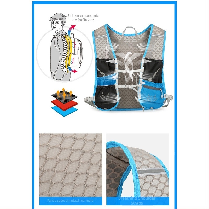 Rucsac sport ultraușor pentru ciclism și drumeții, cu bretele curbate, din nylon și căptușeală din poliester, unisex