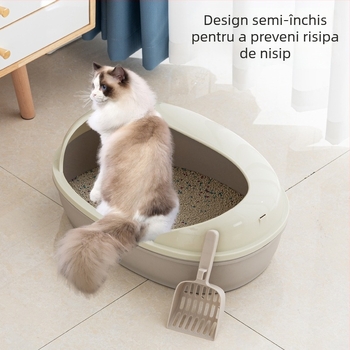 Cutie de nisip pentru pisici, design semiînchis, anti nisip, pentru mai multe pisici, material PP, Brand Guaiguai
