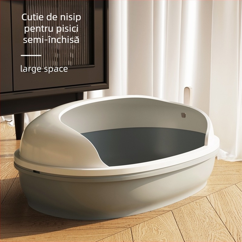 Cutie de nisip pentru pisici, design semiînchis, anti nisip, pentru mai multe pisici, material PP, Brand Guaiguai