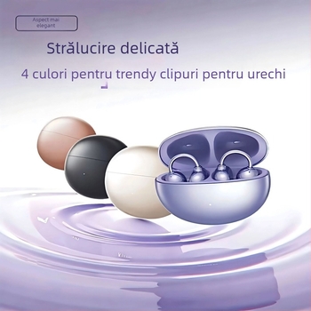 Cască Bluetooth clip-on cu conductivitate osoasă, design deschis pentru urechi, stereo bilateral, Bluetooth 6.0, autonomie 4–8 ore
