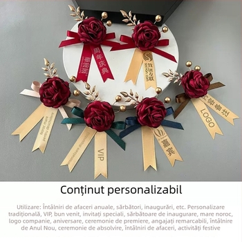 Coroană magnetică cu floare de mătase și logo-ul companiei, atașare adezivă; potrivită pentru ceremoniile de deschidere și ca cadou de afaceri, cadou promoțional, cadou pentru întâlniri.