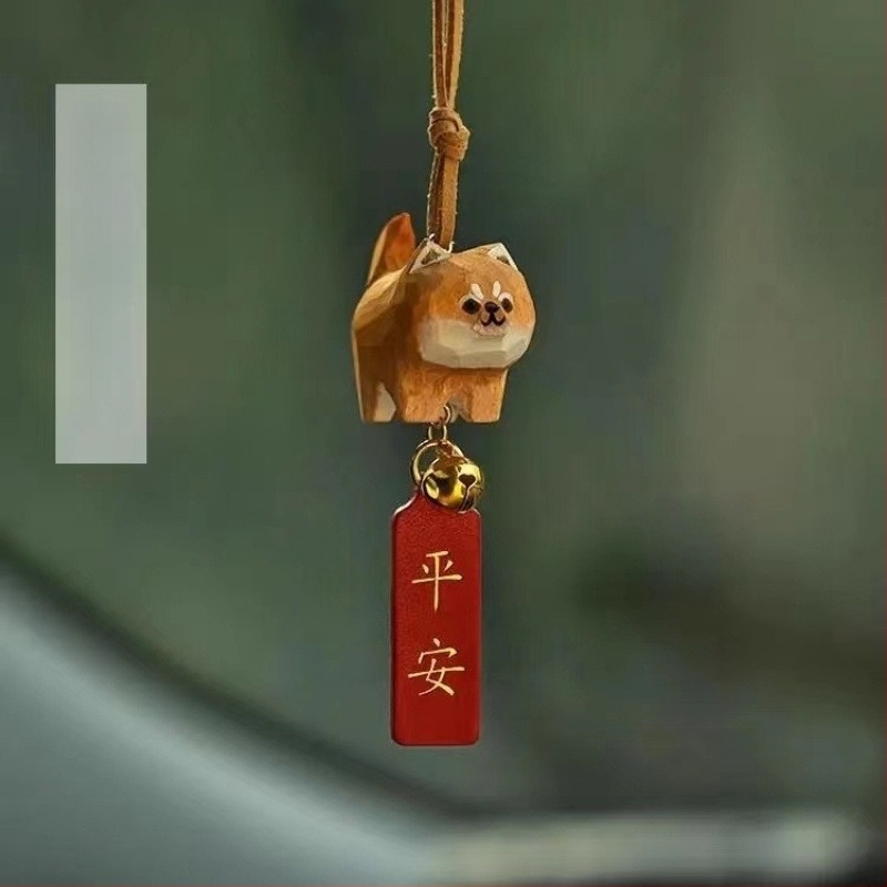Pandantiv auto din lemn, cu motif pisică și Shiba Inu — design minimalist, Brand 888, Material lemn, Destinație: decor interior auto