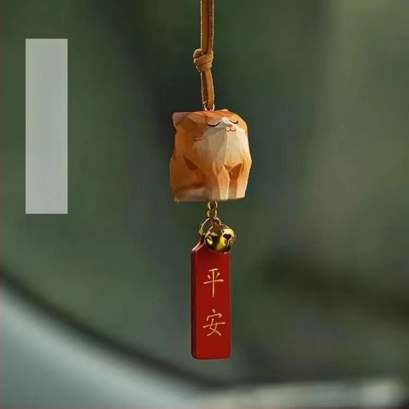 Pandantiv auto din lemn, cu motif pisică și Shiba Inu — design minimalist, Brand 888, Material lemn, Destinație: decor interior auto