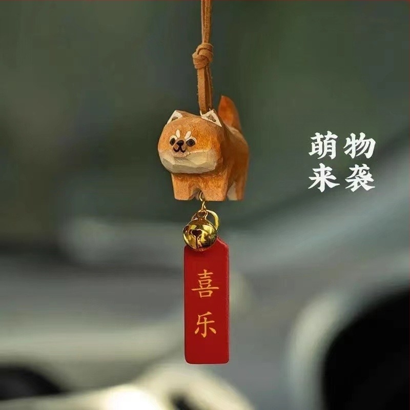 Pandantiv auto din lemn, cu motif pisică și Shiba Inu — design minimalist, Brand 888, Material lemn, Destinație: decor interior auto