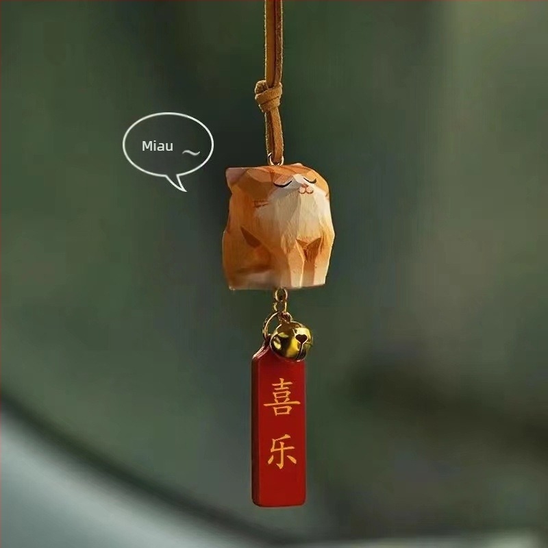 Pandantiv auto din lemn, cu motif pisică și Shiba Inu — design minimalist, Brand 888, Material lemn, Destinație: decor interior auto