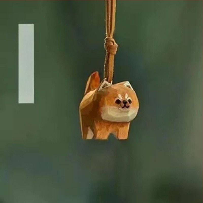 Pandantiv auto din lemn, cu motif pisică și Shiba Inu — design minimalist, Brand 888, Material lemn, Destinație: decor interior auto