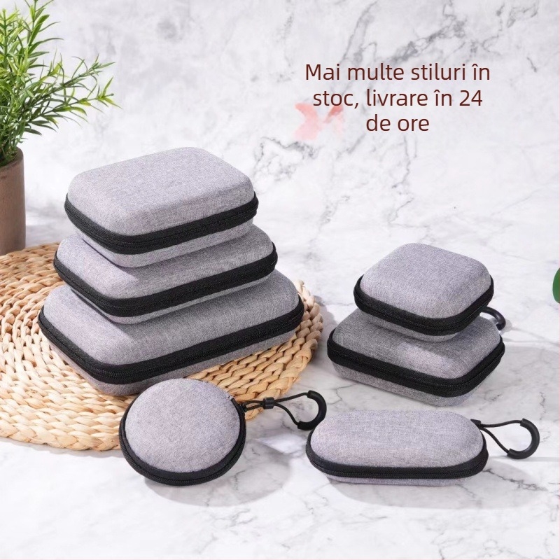 Geantă EVA pentru căști și accesorii, model QY-100023, turnare prin presare termică + cusătură, capacitate 5, pentru căști, cabluri, încărcătoare și hard disk portabil