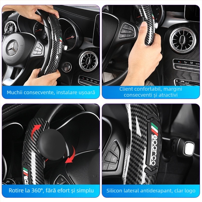 Husă pentru volan mașină cu aspect fibră de carbon, tip card, stil sport, universal