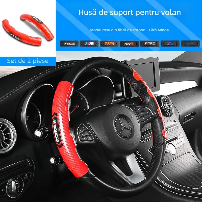 Husă pentru volan mașină cu aspect fibră de carbon, tip card, stil sport, universal