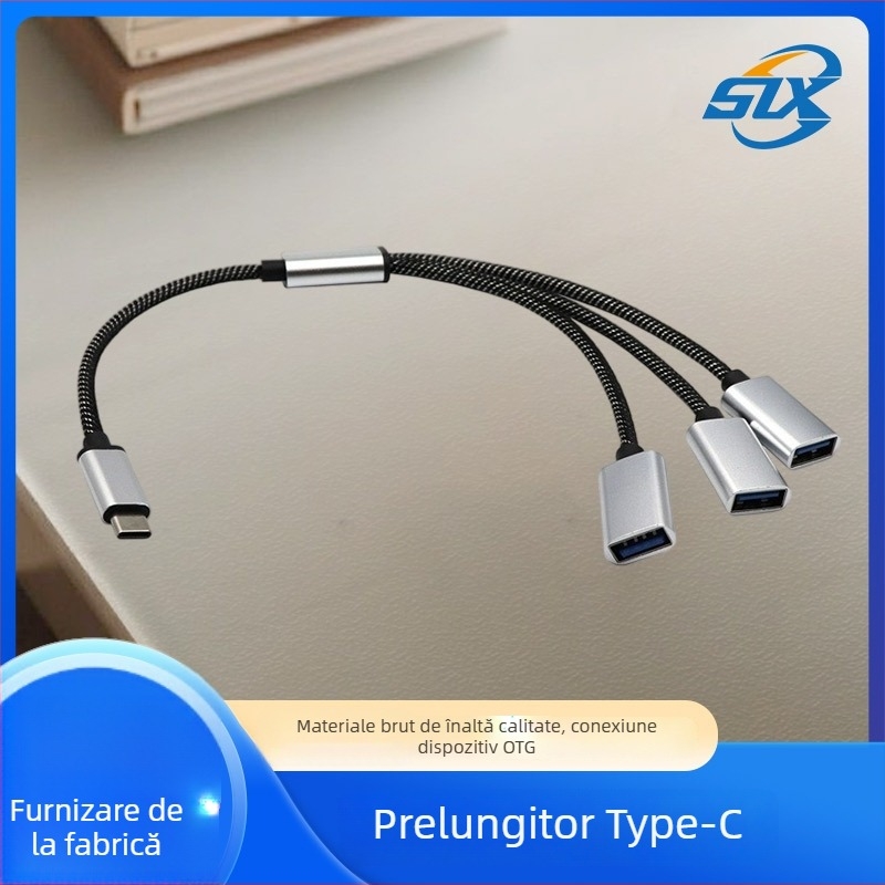 Hub USB-C cu 3 porturi USB 2.0, viteză 480 Mbps, alimentat prin bus, cablu 30 cm — Model A-15